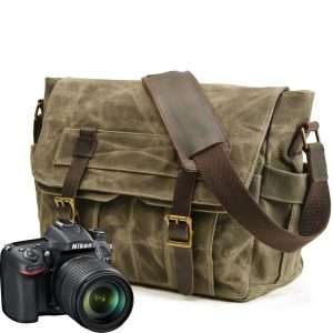 Waxed canvas messenger camera bag for men