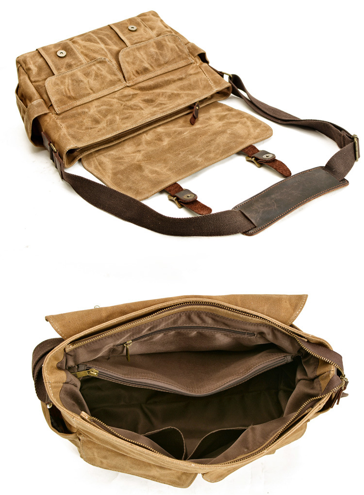 Waxed canvas messenger camera bag for men - Image 2