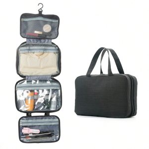 black hanging toiletry bag