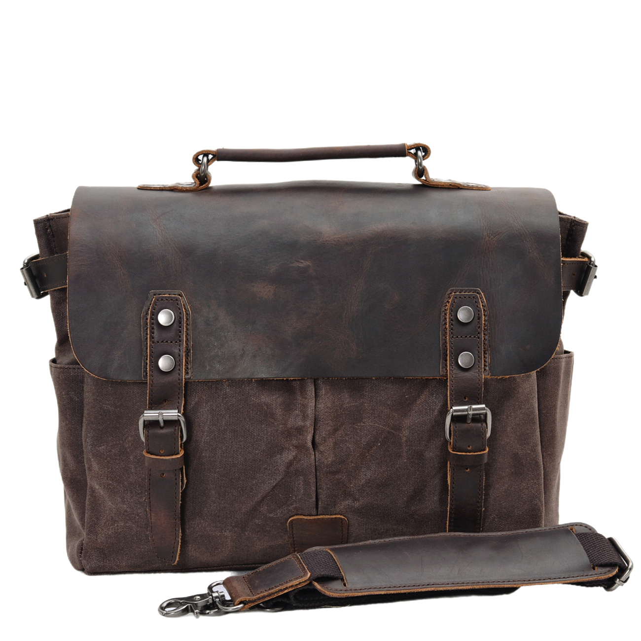 Leather canvas briefcase bag for men or unisex - Image 2