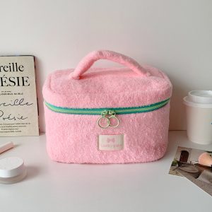 pink plush large cosmetic bag