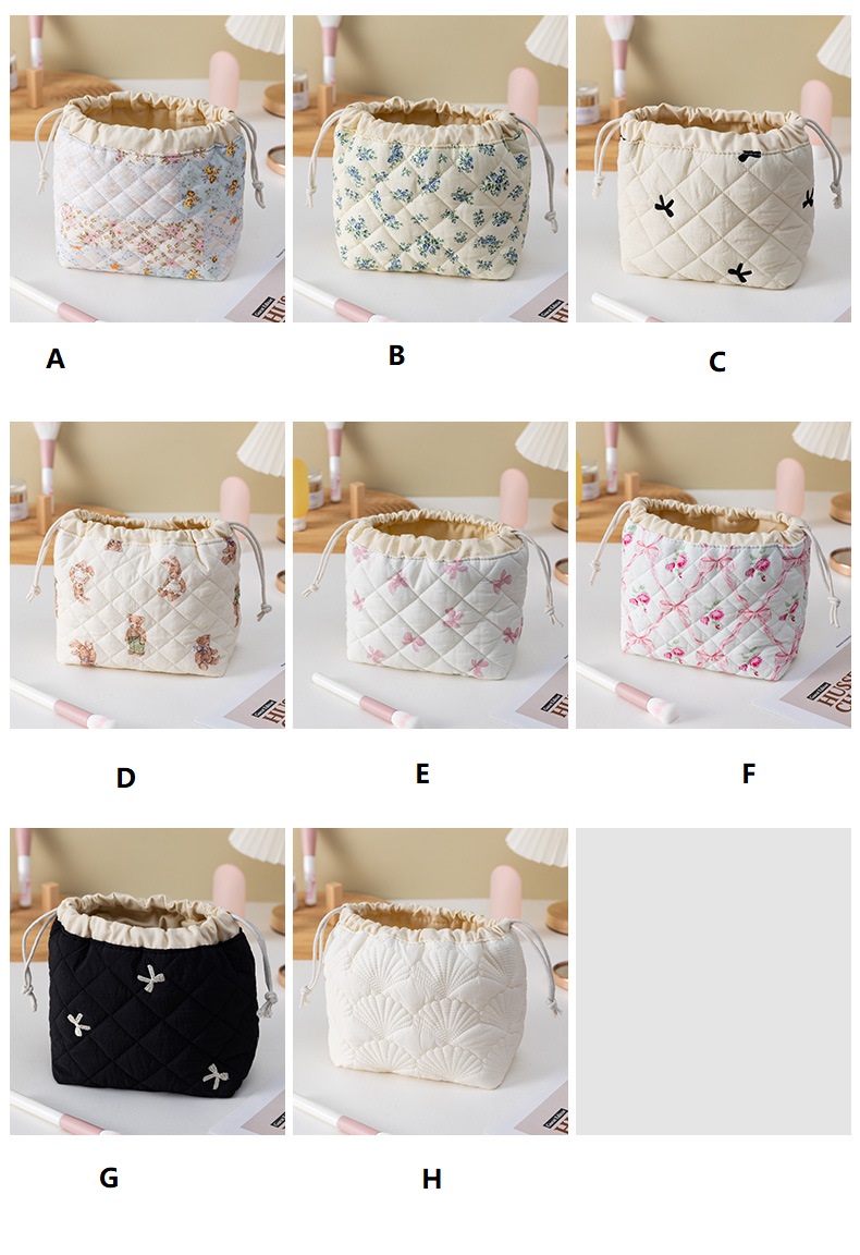 Small cosmetic bag drawstring makeup bags mini quilted make-up pouch - Image 6