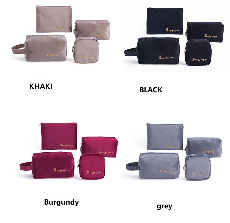 Soft flocking cosmetic bag 4 pieces embroidery makeup bags sets - Image 4