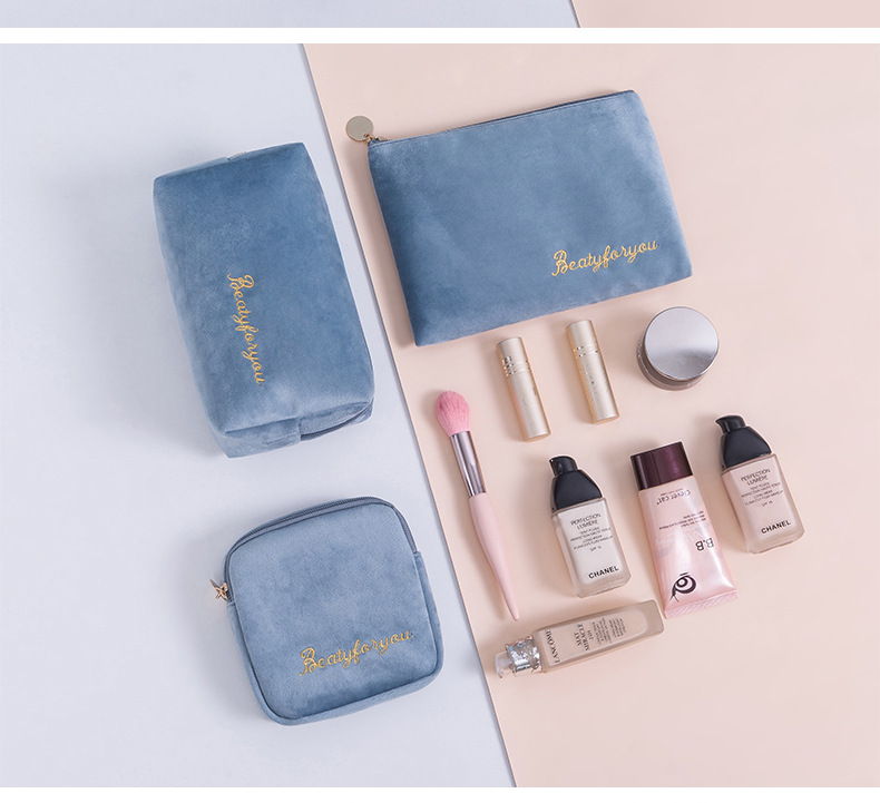 Soft flocking cosmetic bag 4 pieces embroidery makeup bags sets - Image 2