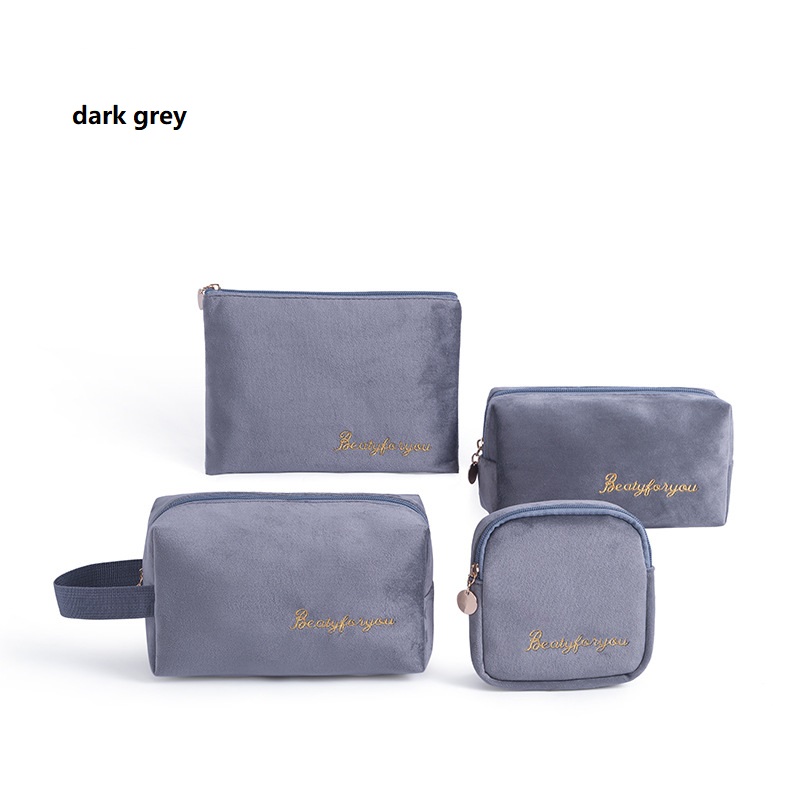 Soft flocking cosmetic bag 4 pieces embroidery makeup bags sets - Image 3