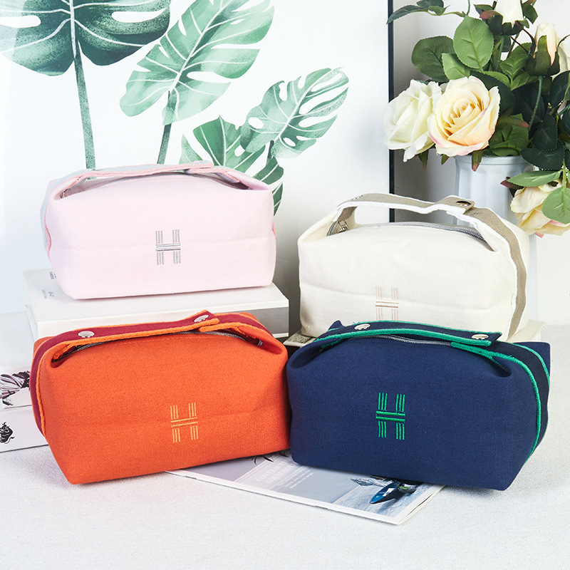 orange canvas cosmetic bag blank