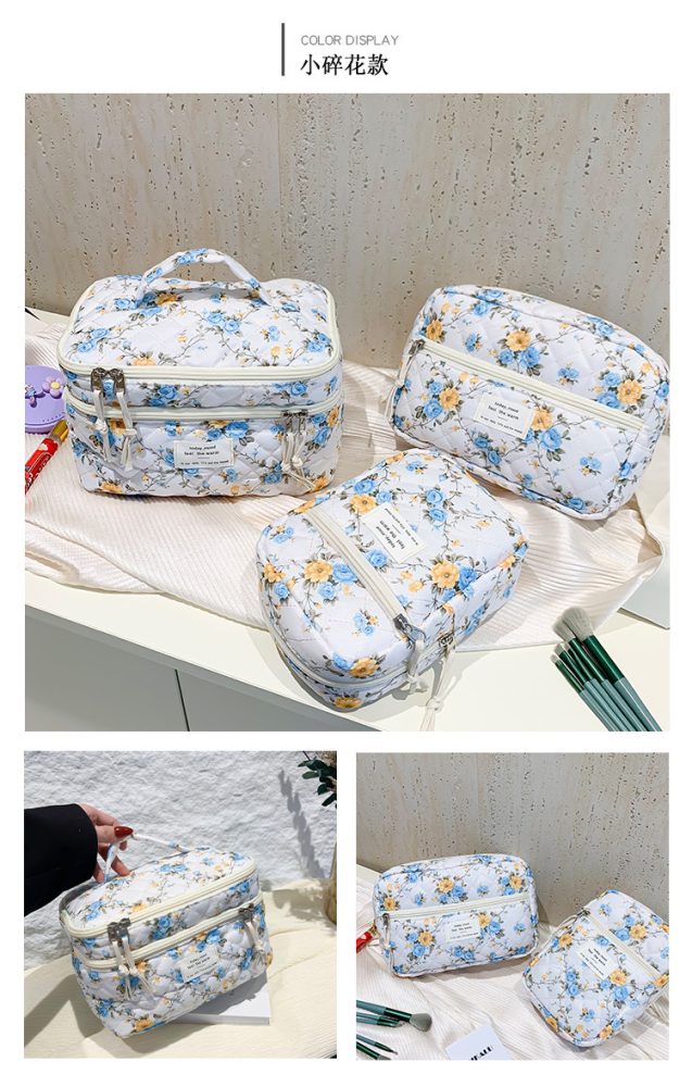 blossom pattern quilted toiletry bag