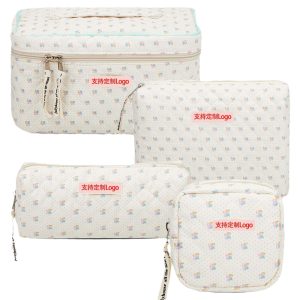 Quilted floral cosmetic bag sets floral makeup bags for women