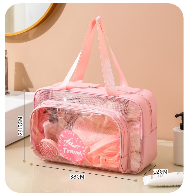 Large beach bag pink,clear plastic beach bag with mesh - Image 2