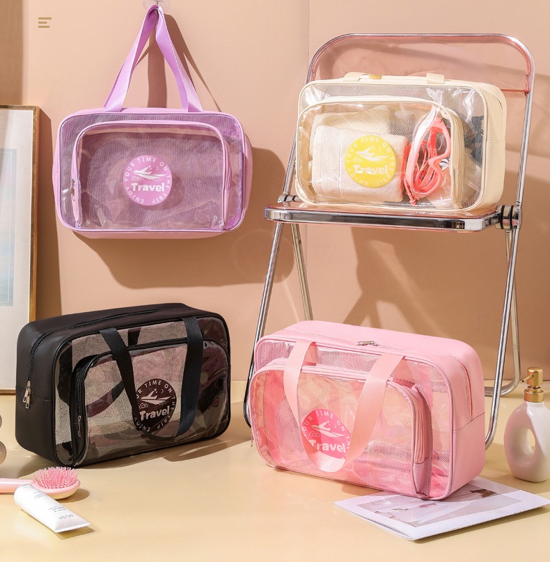 Large beach bag pink,clear plastic beach bag with mesh - Image 5